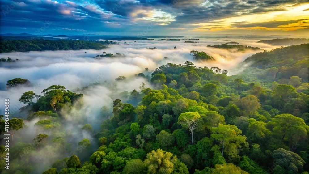 Aerial View of Amazon Rainforest in Morning Fog and Rain - 4K Stock Photo Aerial View of Amazon Rainforest in Morning Fog and Rain - 4K Stock Photo