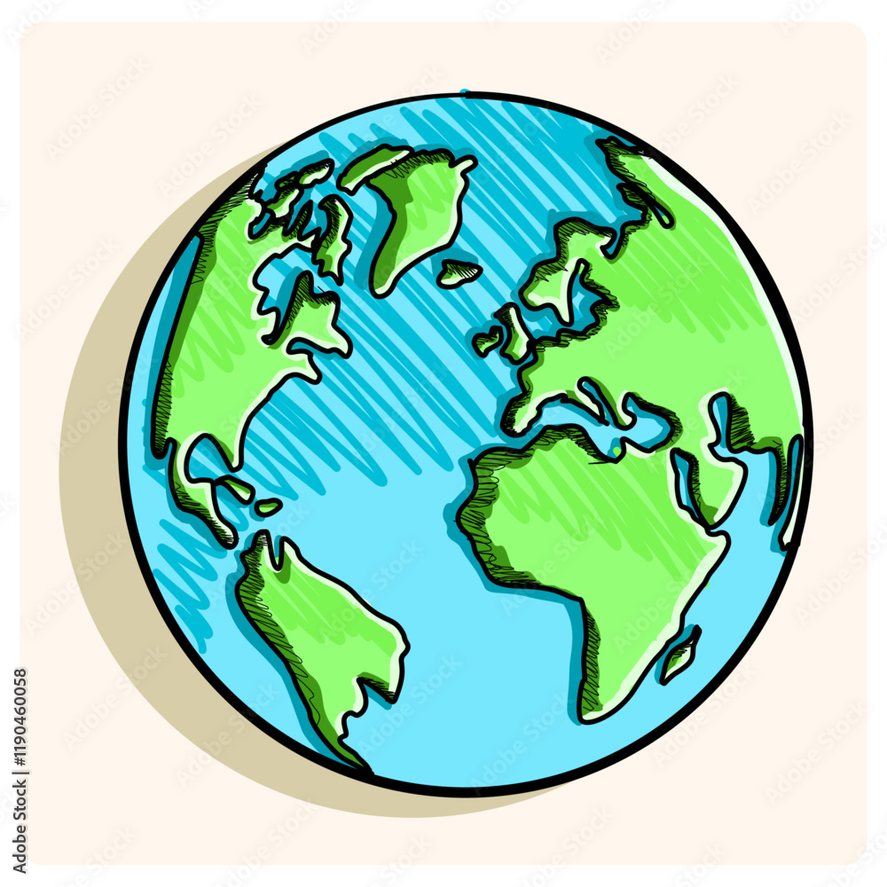 Planet Earth icon Earth day doodle drawing style Planet Earth icon Earth day doodle drawing style