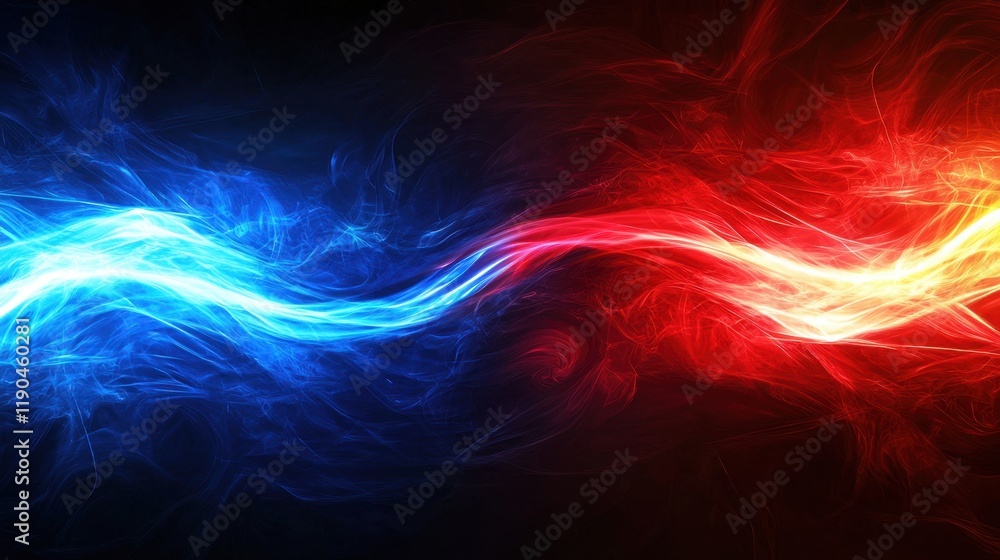 Fototapeta premium Dynamic swirls of blue and red light create a vibrant abstract background for various creative projects