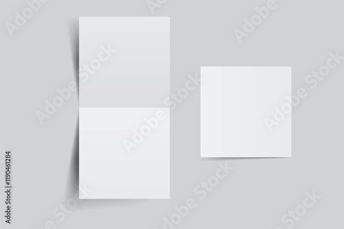 Square open Leaflet, bi fold mockup template .Blank paper, thank you card, notecards, note paper, greeting card, wedding invitation, postcard, brochure or creative work for presentation of design
