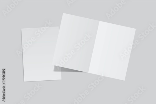 Open Leaflet, bi fold mockup template .Blank paper, thank you card, notecards, note paper, greeting card, wedding invitation, postcard, brochure or any creative work for presentation of your design
