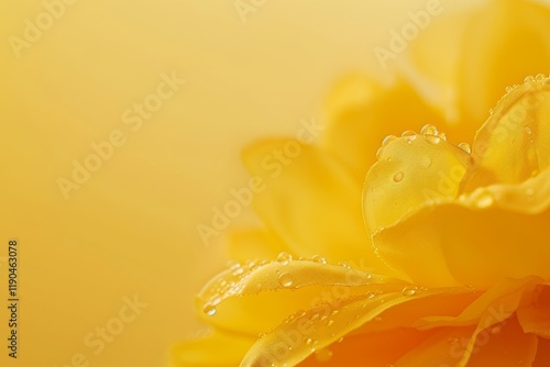 Wallpaper Mural A vibrant yellow backdrop with soft blurred edges features a yellow rose petal covered in dewdrops, A vibrant yellow backdrop with soft, blurred edges Torontodigital.ca