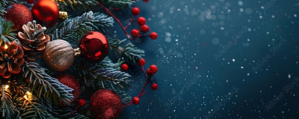 Naklejka premium A Christmas tree with red and gold ornaments