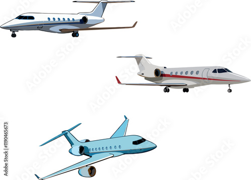 Three private jets flying in formation, luxury air travel