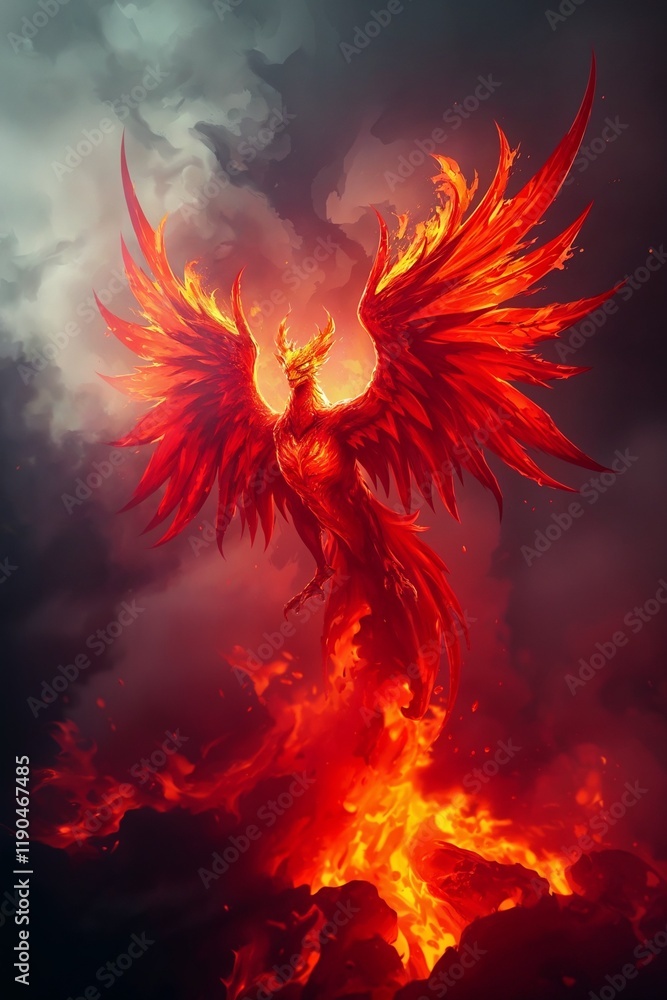 Fototapeta premium Dark Fairy Tale: Flaming Phoenix of Destruction