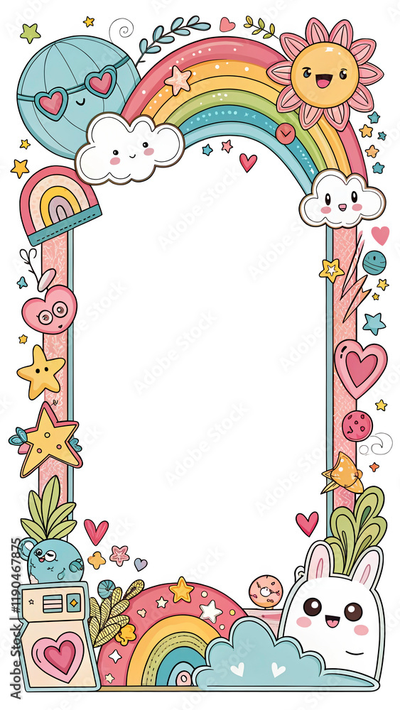 Fototapeta premium Design, Border, Frame, Card, Photo Frame, Texture, Graffiti Art, Cute Cartoon Pattern, Illustration Background