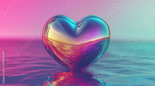 chrome metallic colorful 3d heart valentine background ai generated visual concept