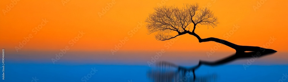 Solitary Tree Silhouette at Sunset: A lone tree, its branches reaching out like arms, stands silhouetted against a vibrant orange sunset. Solitary Tree Silhouette at Sunset: A lone tree, its branches reaching out like arms, stands silhouetted against a vibrant orange sunset.