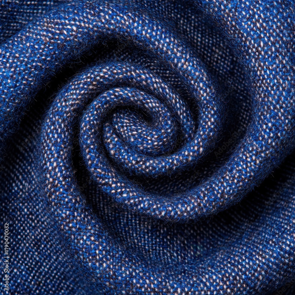 Close-Up View of Textured Blue Fabric with Spiral Pattern Close-Up View of Textured Blue Fabric with Spiral Pattern