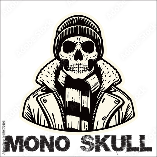 Black White illustration vector graphic of Football fans ultras hooligan wear white scarf design for logo, t-shirt, etc
