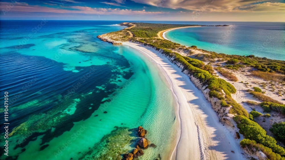 Fototapeta premium Aerial Long Exposure: Jurien Bay's Sandy Cape Reserve - Turquoise Waters & Pristine Sands