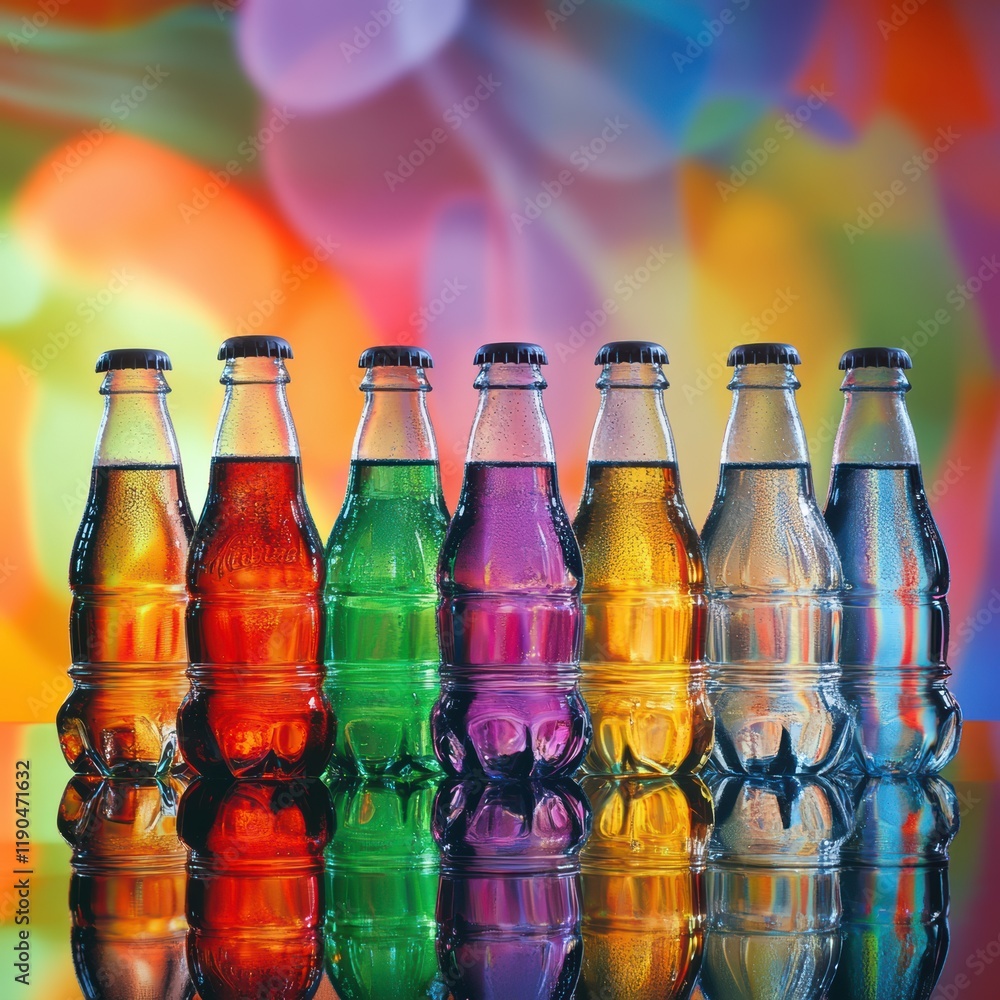 Showcasing vibrant bottled drinks a colorful close-up in product photography studio setting Showcasing vibrant bottled drinks a colorful close-up in product photography studio setting