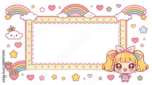 Design, photo frame, cover, border, card, cute cartoon pattern pixel art, beautiful, illustration background