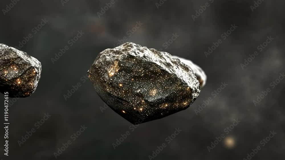 Floating Asteroids in Space Cosmic Journey Through Galaxy, Showcasing Rocky Surfaces and Sparkling Stars in Vast Universe of Celestial Wonders. Floating Asteroids in Space Cosmic Journey Through Galaxy, Showcasing Rocky Surfaces and Sparkling Stars in Vast Universe of Celestial Wonders.
