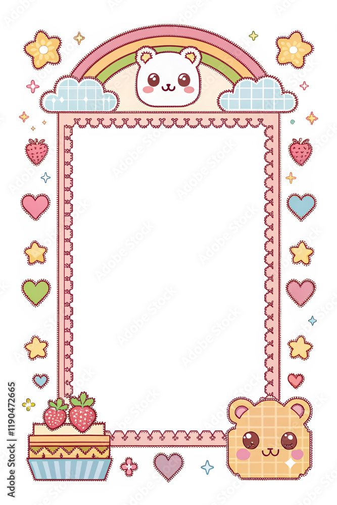 Fototapeta premium Design, photo frame, cover, border, card, cute cartoon pattern pixel art, beautiful, illustration background