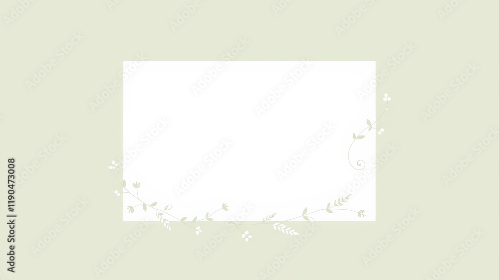Fototapeta premium Minimalist white square with sage green floral border