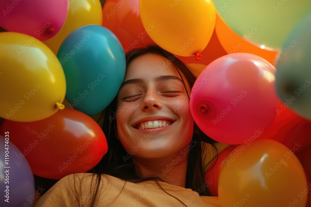 Obraz premium Woman surrounded by balloons