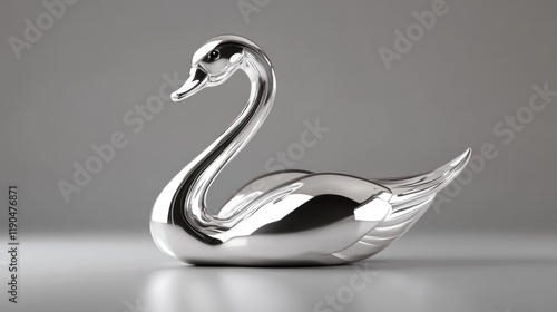 Fototapeta Naklejka Na Ścianę i Meble -  Silver swan figurine studio shot, grey background, home decor