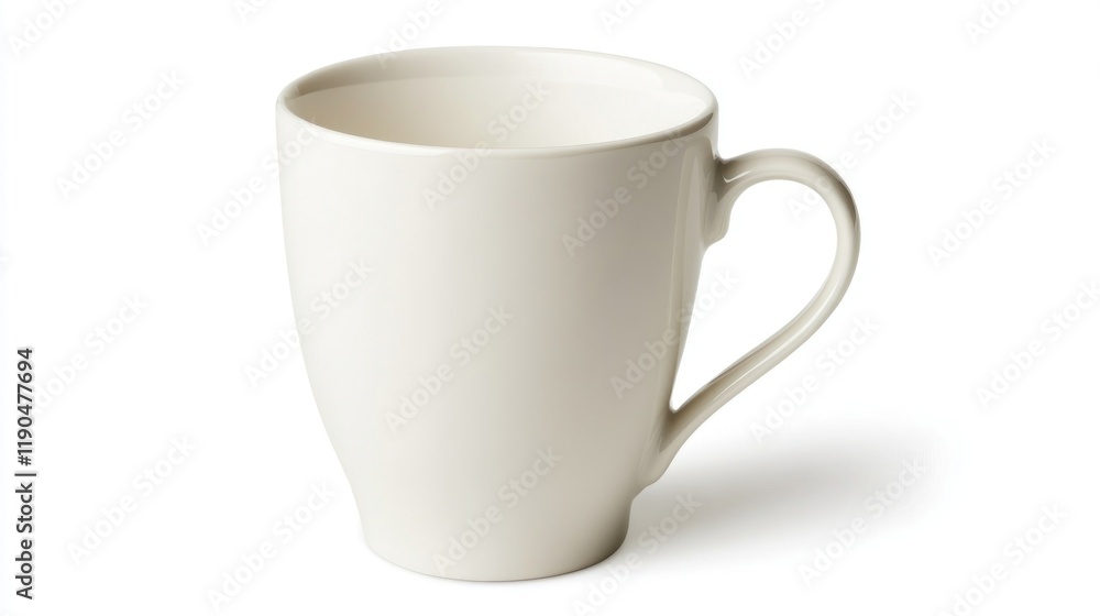 Empty off-white ceramic mug with a handle, isolated on white background. Empty off-white ceramic mug with a handle, isolated on white background.
