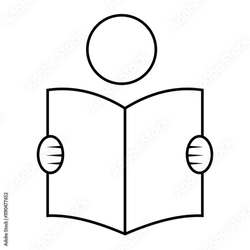 Man reading an open book, simple reader icon