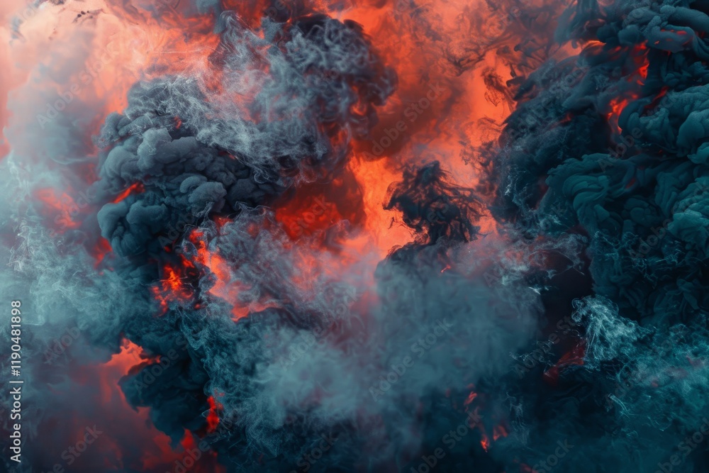 Abstract image of swirling smoke with fiery embers, Fiery embers swirling amidst billowing clouds of smoke Abstract image of swirling smoke with fiery embers, Fiery embers swirling amidst billowing clouds of smoke
