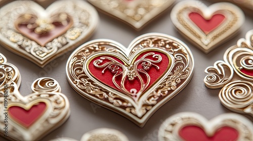 A collection of handmade Valentinea??s cards with intricate heart-shaped designs photo