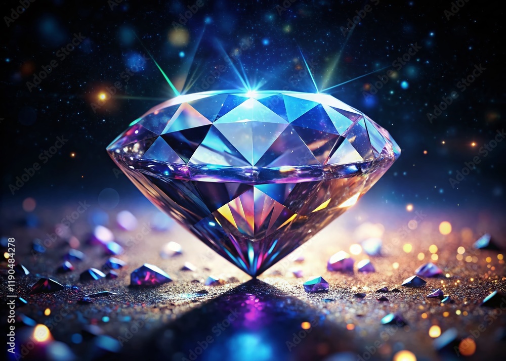 Aerial View of Sparkling Diamond on Black, Generative AI Art Aerial View of Sparkling Diamond on Black, Generative AI Art