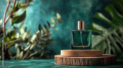 Perfume on wooden stand