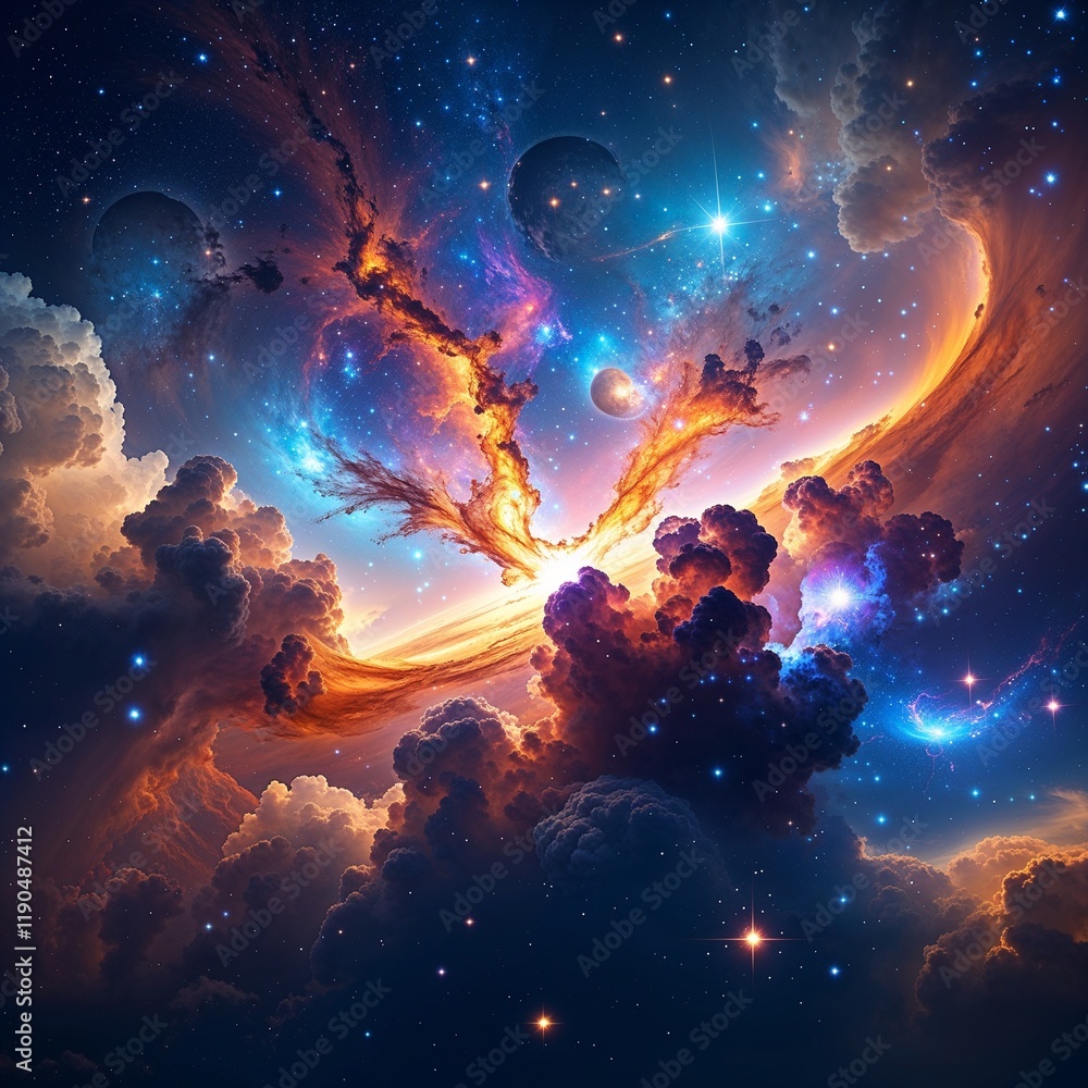 Fototapeta premium Colorful space galaxy cloud nebula. Stary night cosmos. Universe science astronomy. Supernova background wallpaper 