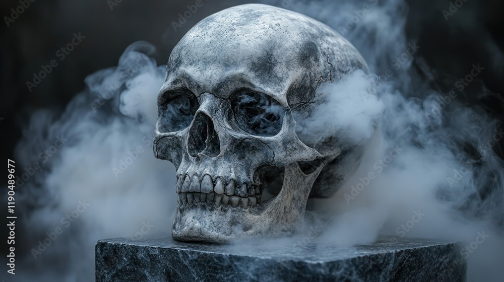 Smoky skull on dark stone. Smoky skull on dark stone.