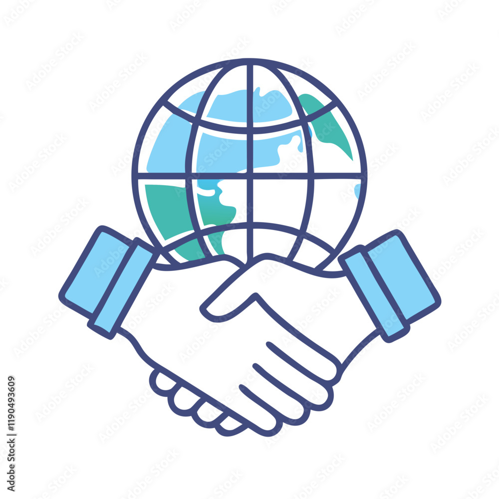 Handshake with globe icon for collaboration Handshake with globe icon for collaboration