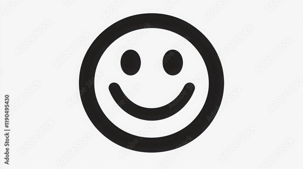 Smiley face icon depicted in bold black against a white background, representing happiness and positivity in a simple design Smiley face icon depicted in bold black against a white background, representing happiness and positivity in a simple design
