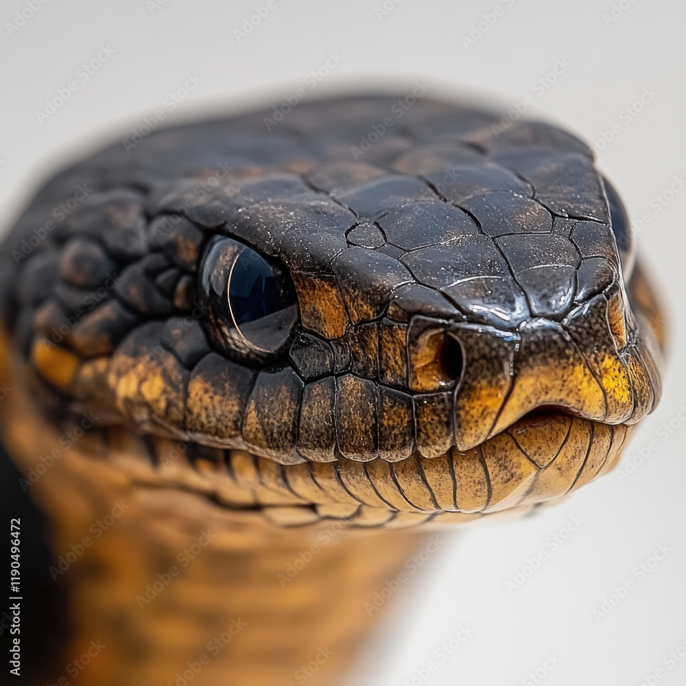 Close-up Snake Head, White Background, Copy Space