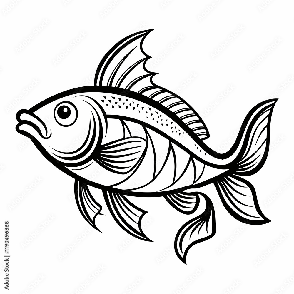 Obraz premium Ornate Black and White Fish Silhouette Design