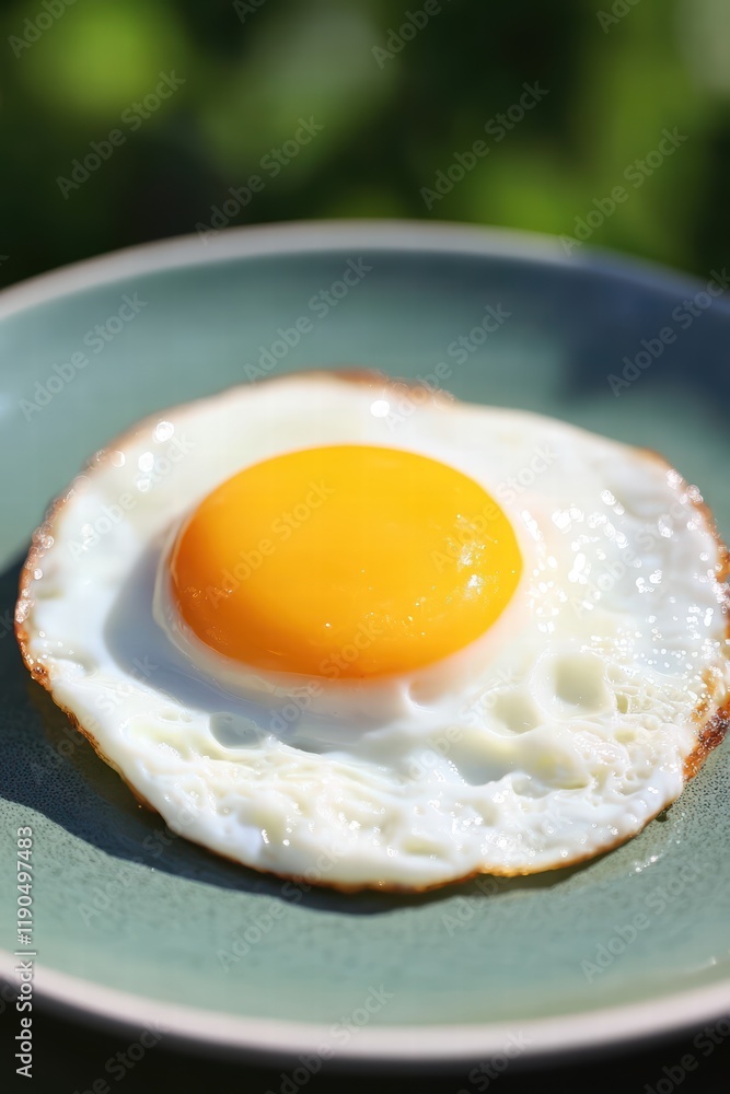Perfectly Fried Egg with Bright Yellow Yolk on Stylish Green Plate Perfectly Fried Egg with Bright Yellow Yolk on Stylish Green Plate