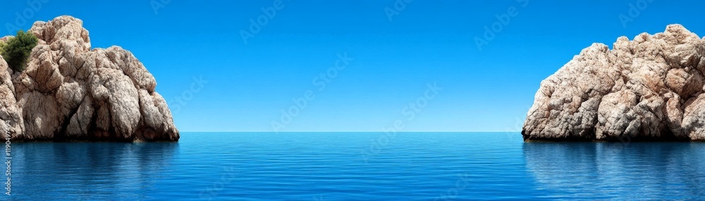 Two Rocks in the Azure Sea: A serene seascape with two majestic rock formations rising from the crystal-clear blue water, creating a sense of calm and tranquility. Two Rocks in the Azure Sea: A serene seascape with two majestic rock formations rising from the crystal-clear blue water, creating a sense of calm and tranquility.