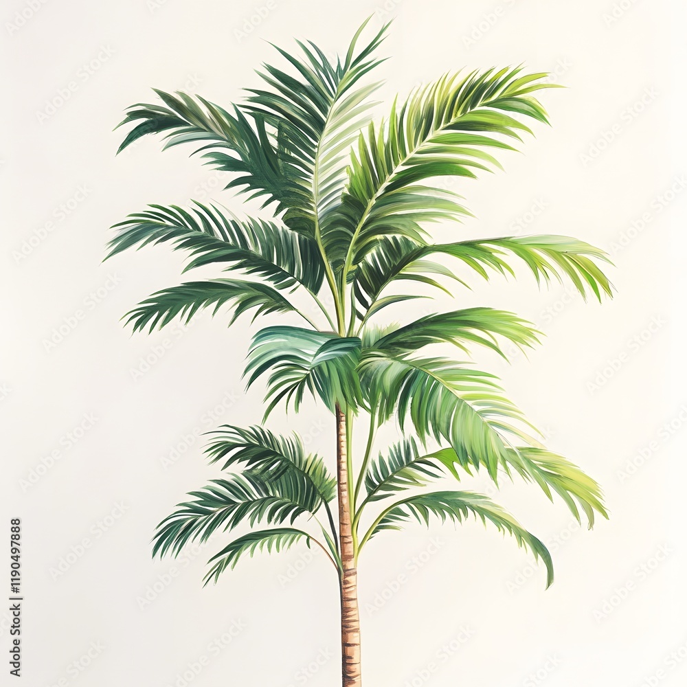 Fototapeta premium Elegant Palm Tree with Vibrant Green Leaves on White Background