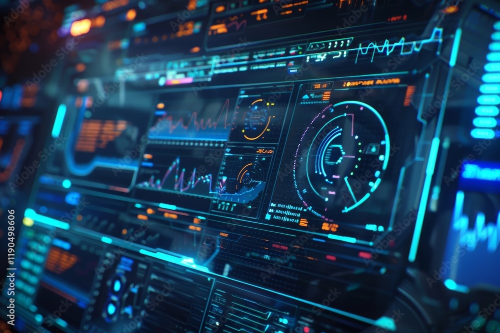 A close-up shot of a futuristic holographic interface displaying complex data, featuring graphs, charts, and digital gauges, A holographic interface displaying complex data and statistics A close-up shot of a futuristic holographic interface displaying complex data, featuring graphs, charts, and digital gauges, A holographic interface displaying complex data and statistics