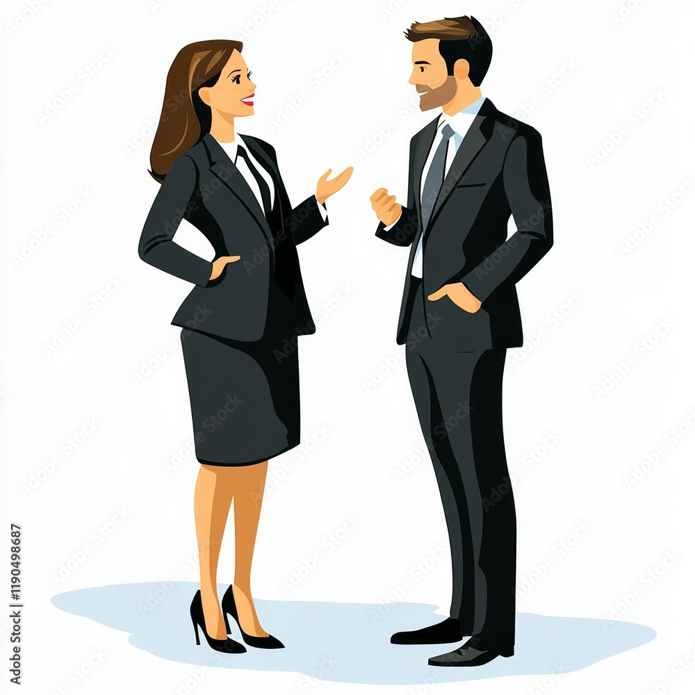 2 people in business attire having a conversation. 2 people in business attire having a conversation.