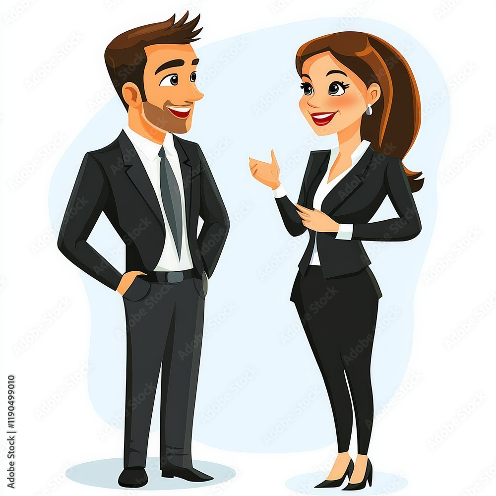 2 people in business attire having a conversation. 2 people in business attire having a conversation.