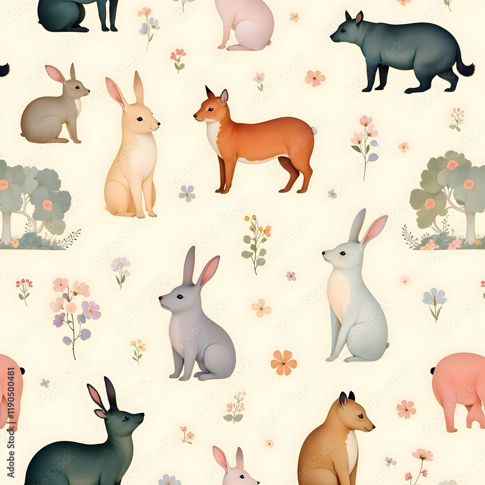 Fototapeta premium Seamless pattern of cute animal