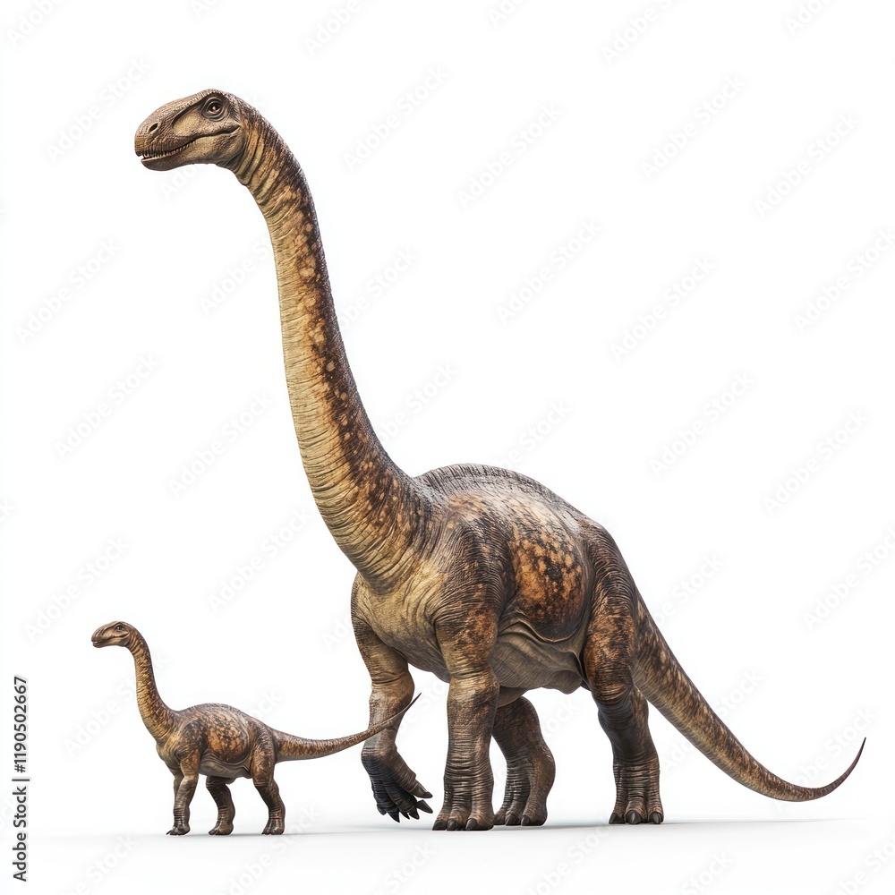 Obraz premium Two Dinosaurs A Large and Small Dinosaur in a Minimalist Setting
