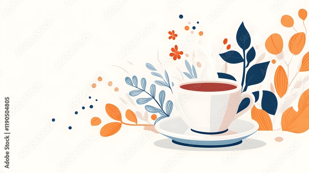 Fototapeta premium A Cup of Tea Amongst Floral Designs