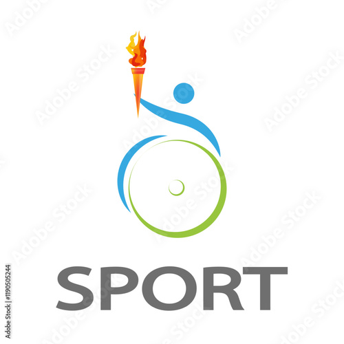 Sport athlete with disabilities with torch, vector art illustration.