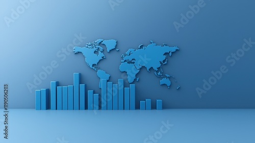 Wallpaper Mural Blue World Map with 3D Bar Graph on Minimalistic Background Torontodigital.ca