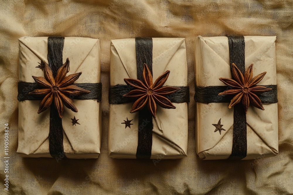 Obraz premium Wrapped gifts with star anise