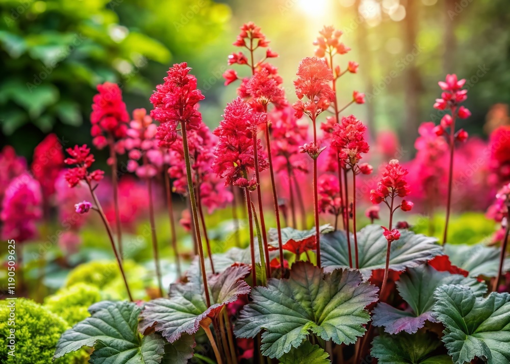 Blooming Coral Bells: Heuchera Flowers in a Garden Blooming Coral Bells: Heuchera Flowers in a Garden