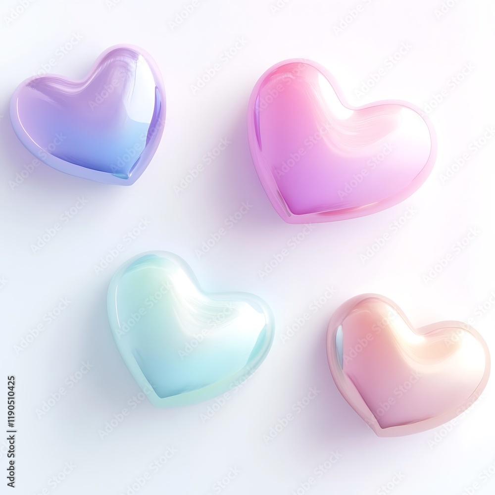Pastel-Colored Glossy Hearts: A Romantic and Dreamy Visual Pastel-Colored Glossy Hearts: A Romantic and Dreamy Visual