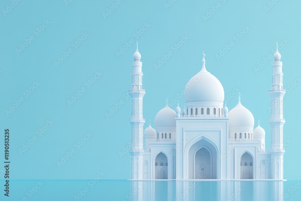 Fototapeta premium 3D majestic mosque on blue background, ramadan theme