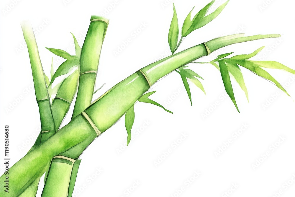 Obraz premium A vibrant illustration of bamboo stalks with green leaves, showcasing nature's beauty and the delicate structure of this resilient plant.